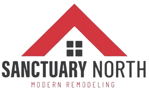 Sanctuary North Modern Remodeling logo with red roof icon and black text