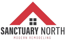 Sanctuary North Modern Remodeling logo with red roof icon and black text