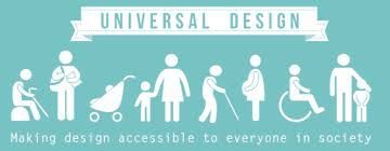 Universal Design banner with white accessibility icons and text on a teal background
