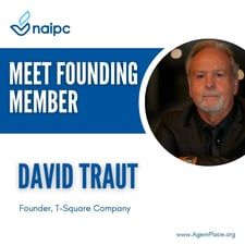 NAIPC “Meet Founding Member” card for David Traut, Founder of T-Square Company, with portrait and blue banner