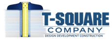 T-Square Company logo with a blue square, yellow ruler, and “Dignity, expertise, and construction” tagline
