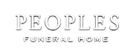 PEOPLES FUNERAL HOME logo in silver text on a white background