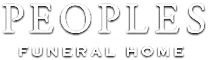 Peoples Funeral Home logo in white serif text on a gray background