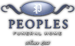 Peoples Funeral Home logo with blue oval emblem and &ldquo;Since 1953&rdquo; script