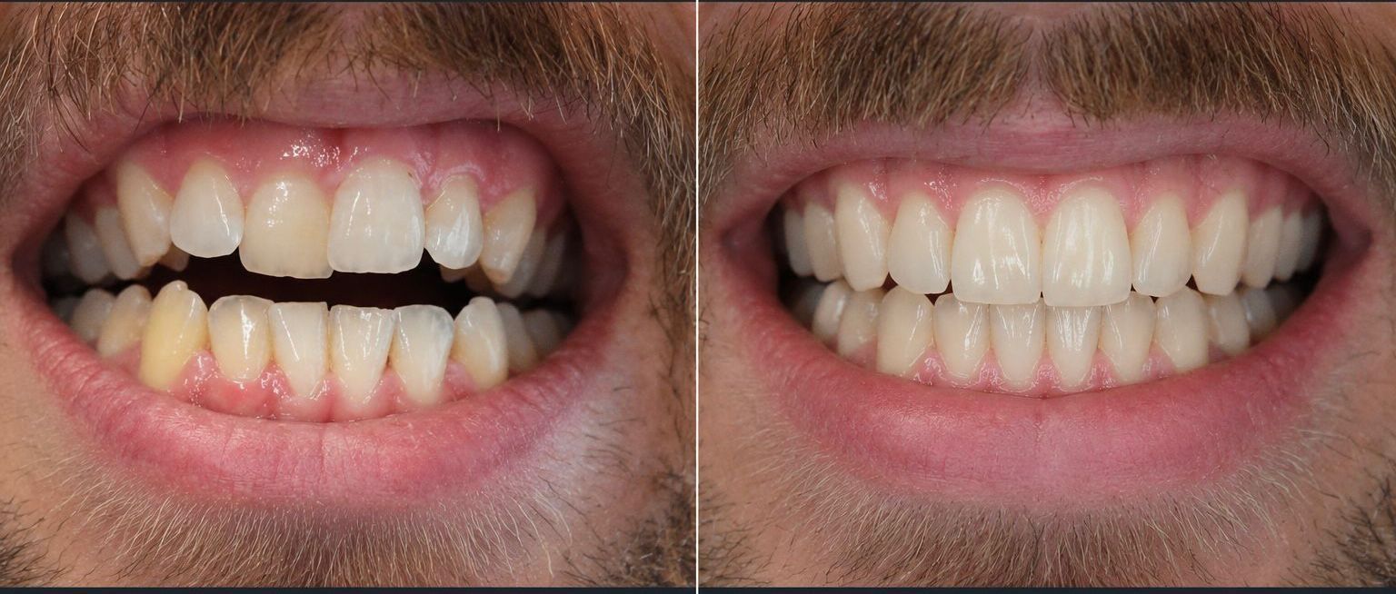 Invisalign og edge bonding før og etter — komplett smile design med ABC-protokollen hos Tannlegene på Sinsen