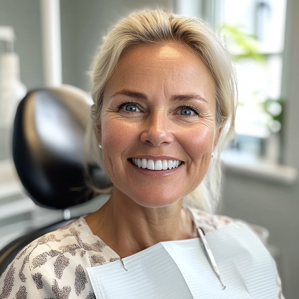 Syreskader på tennene reparert med tannrkoner.