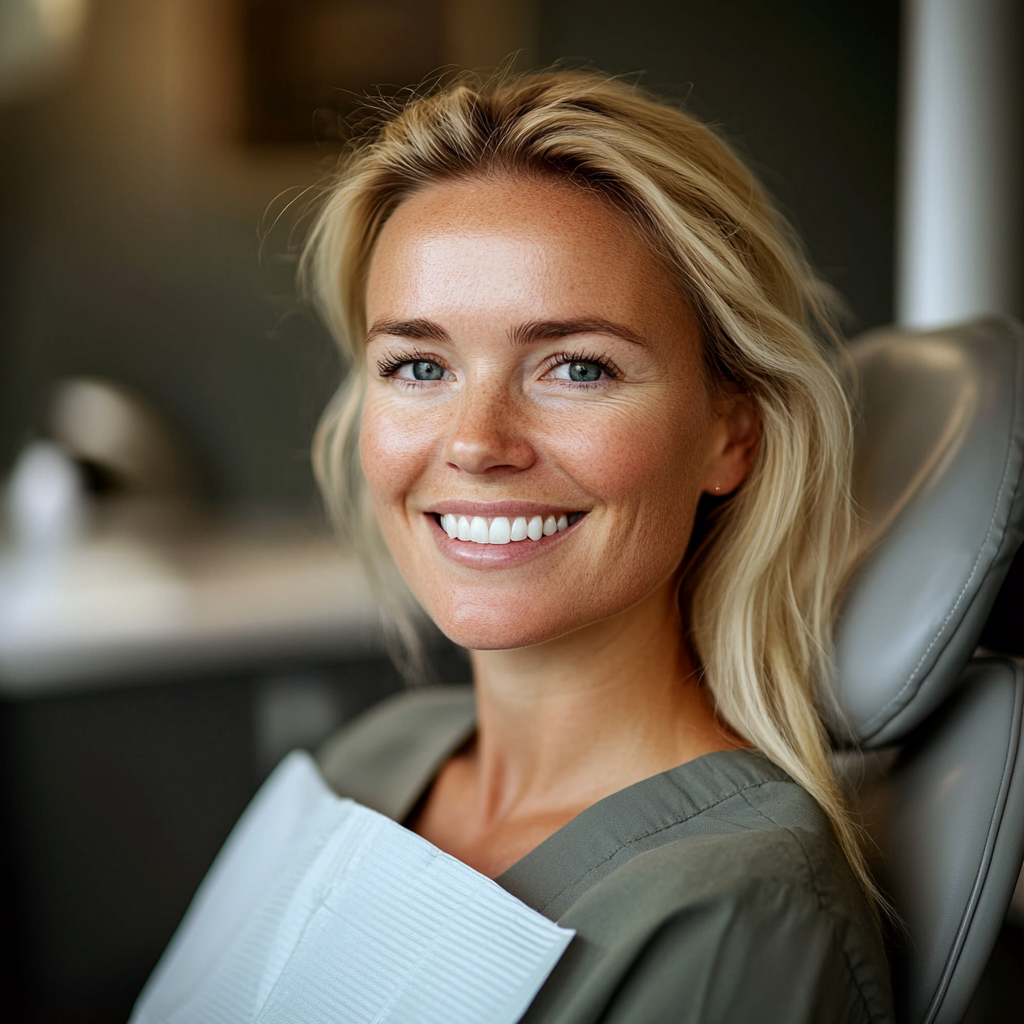 Fornøyd pasient etter å ha fått refusjon på periodontitt behandling.