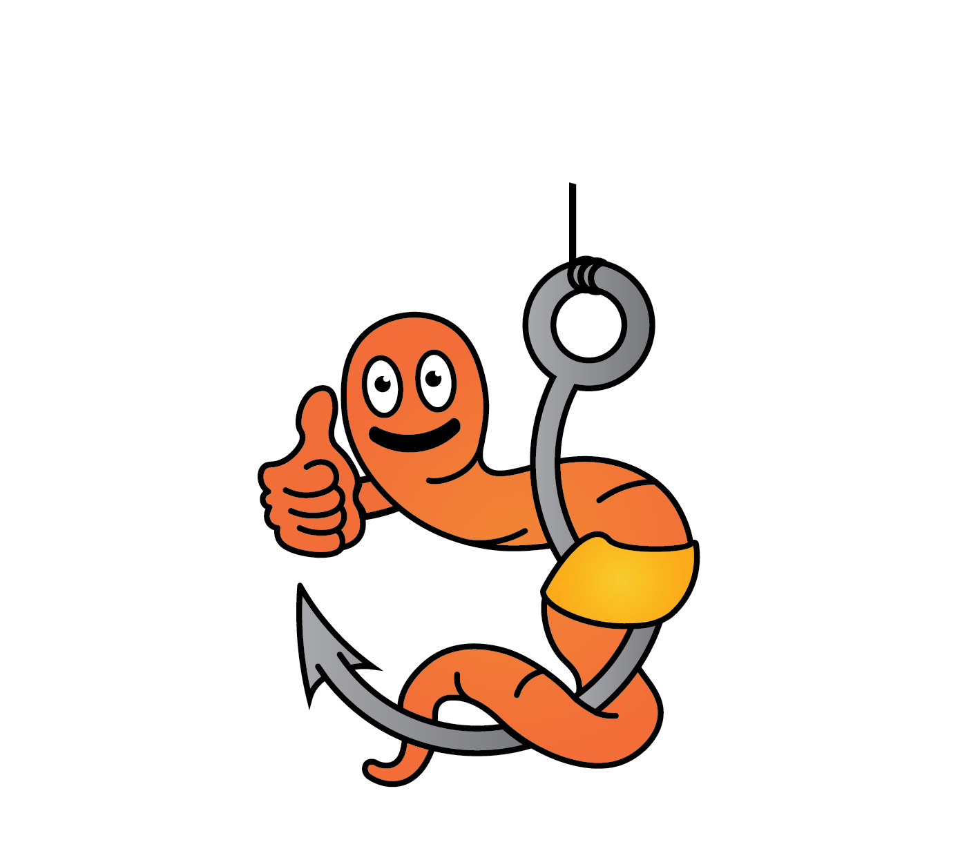 A cartoon worm is holding an anchor and giving a thumbs up.