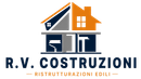 Logo RV Costruzioni con casa e attrezzi stilizzati in blu, arancione e bianco; testo “Ristrutturazioni Edili”