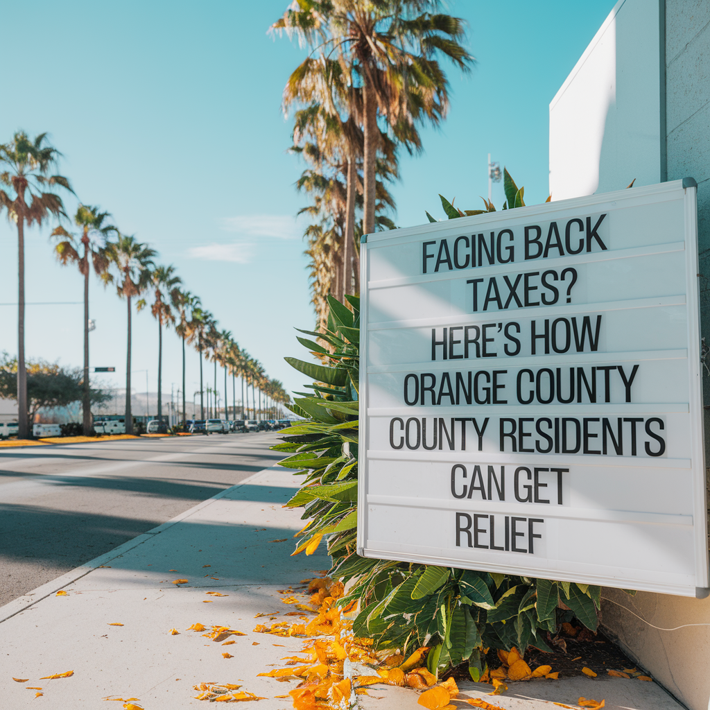 A sign that says facing back taxes here 's how orange county residents can get relief