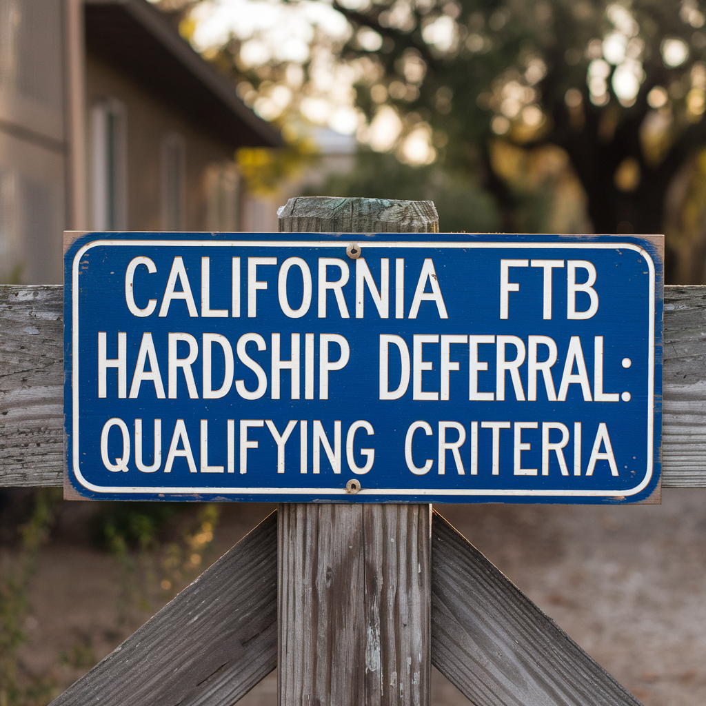A blue sign that says california ftb hardship deferral qualifying criteria
