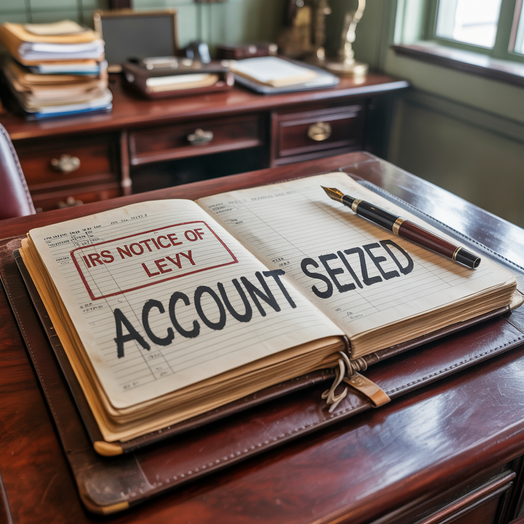 A book is open to a page that says `` account seized ''.