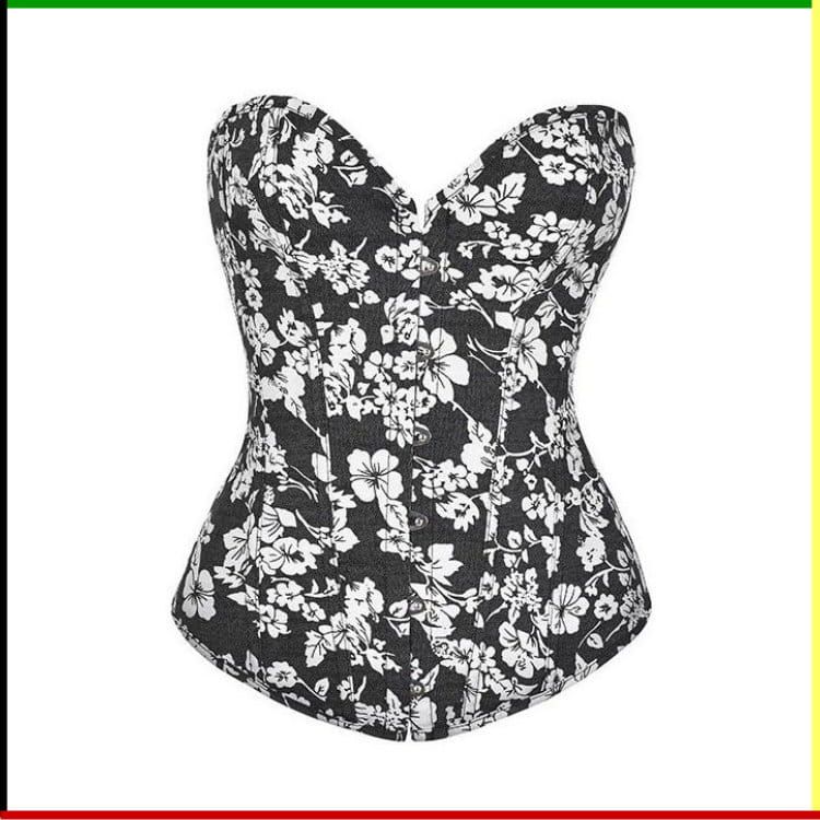Bustiertop met bloemenprint in zwart-wit.