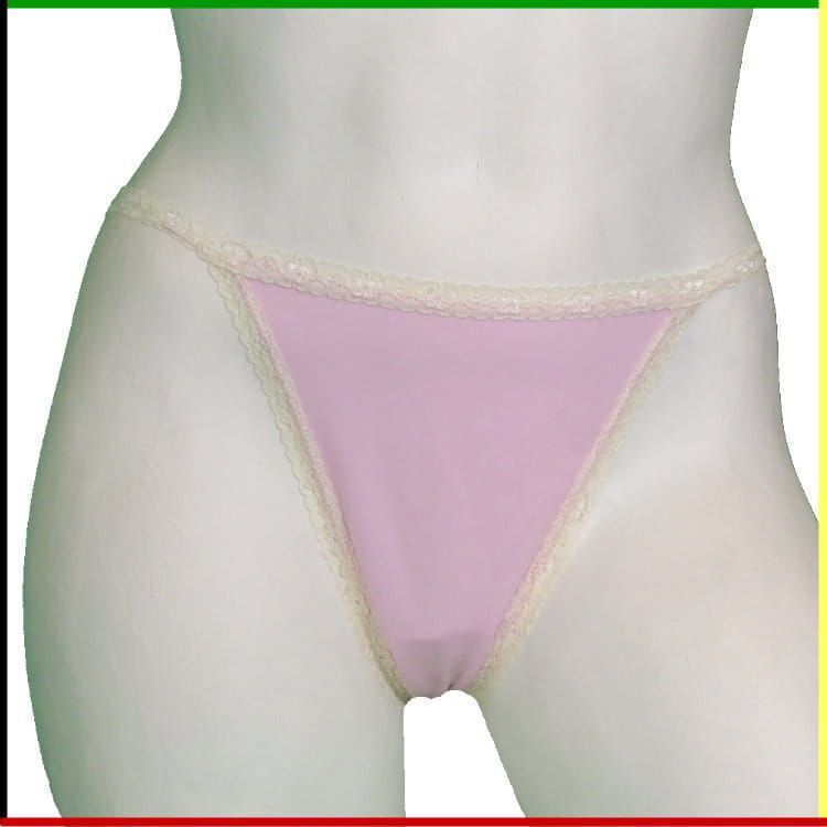 Witte torso-mannequin met roze ondergoed; voor- en achterkant.
