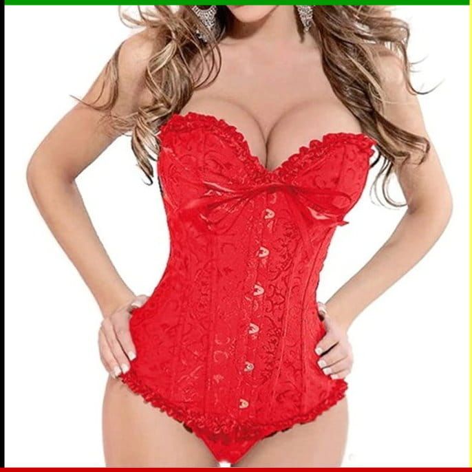Rood kanten korset met strikdetail.