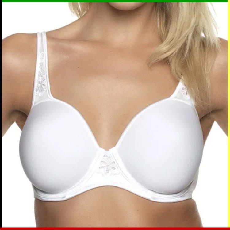Witte bh met gladde cups en bloemenkantdetails.