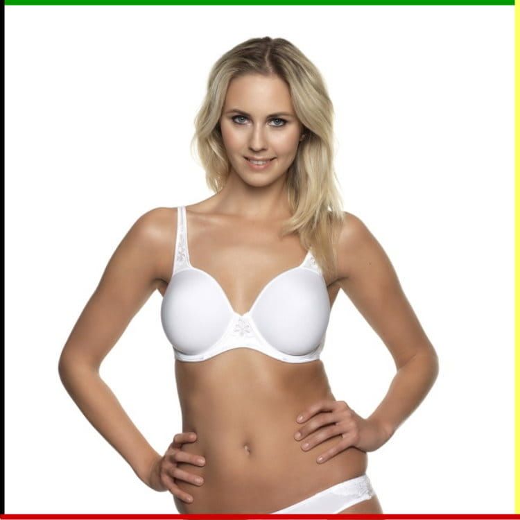 Witte bh met gladde cups en bloemenkantdetails.