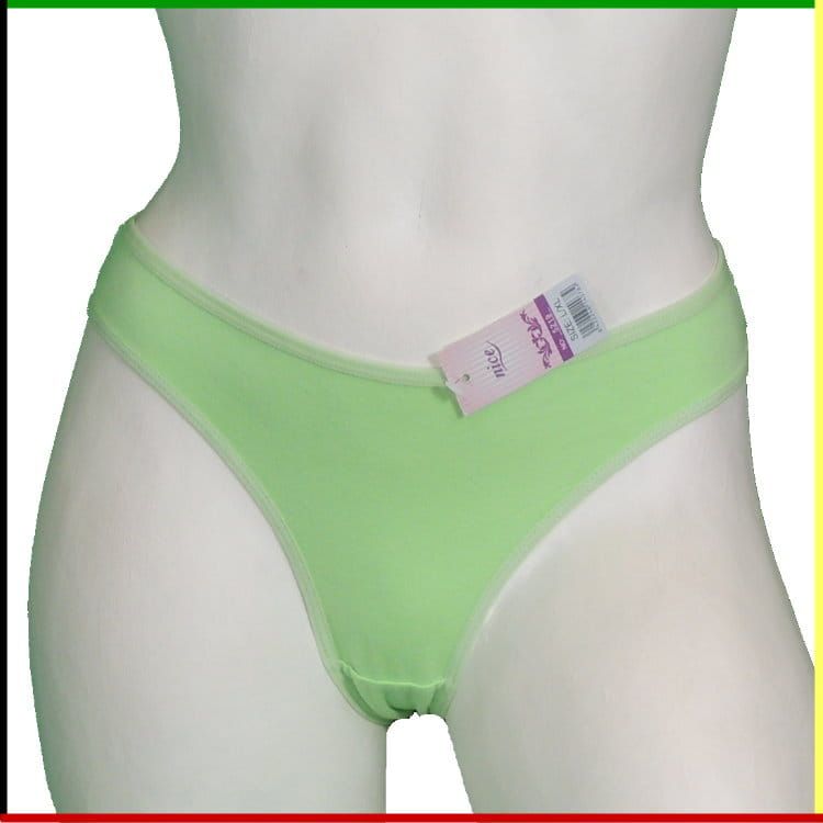 Witte torso-mannequin met lichtgroen ondergoed; voor- en achterkant.