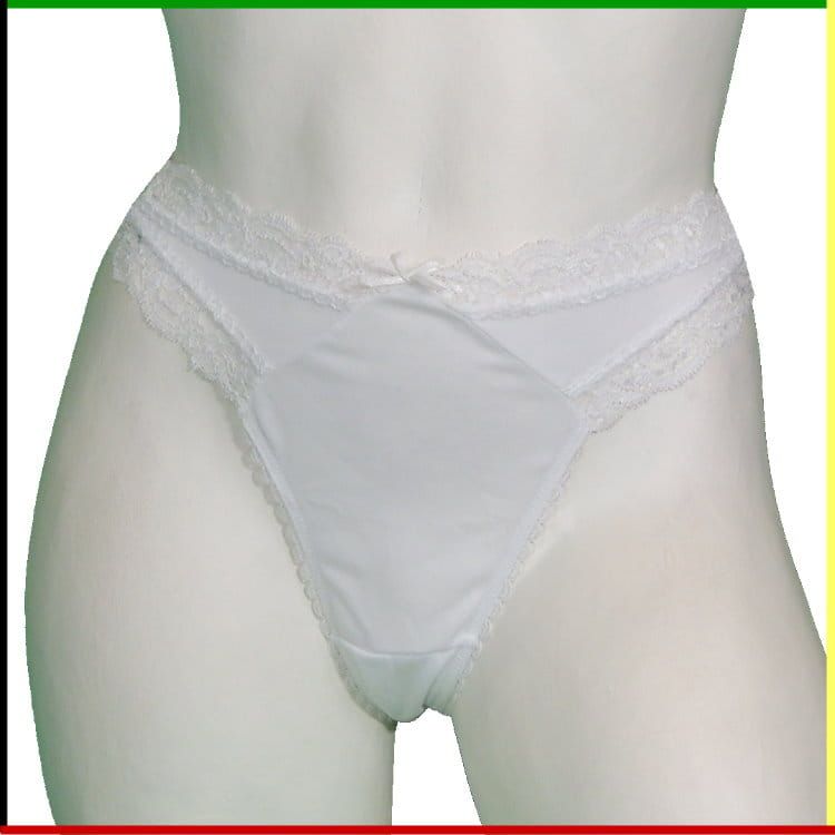 Witte mannequin torso met wit ondergoed, voor- en achterkant.