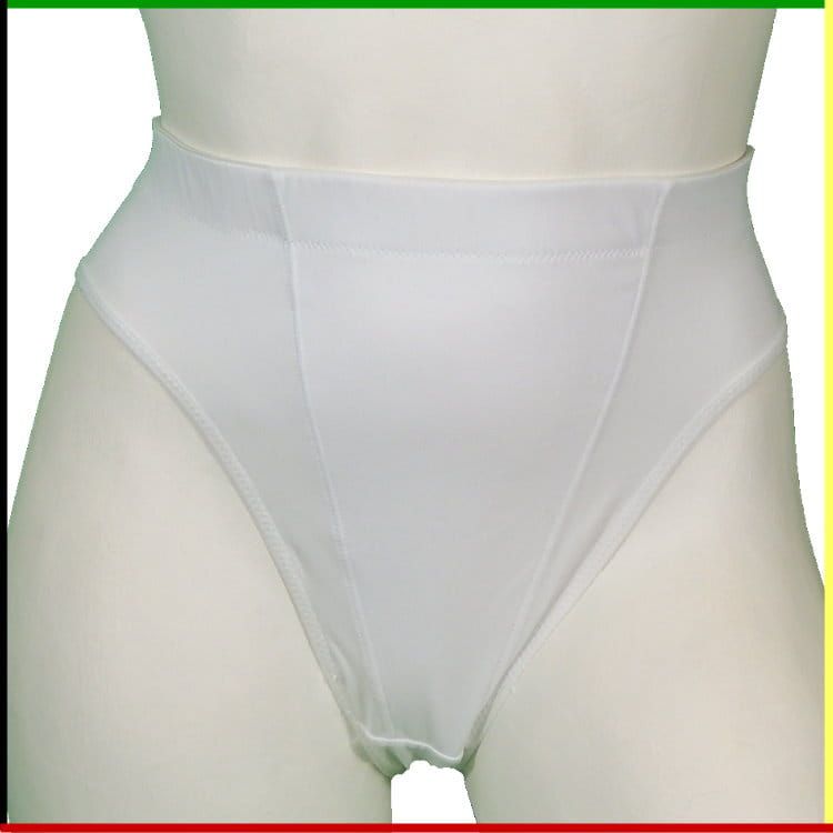 Witte mannequin torso met voor- en achterkant, gekleed in wit ondergoed.