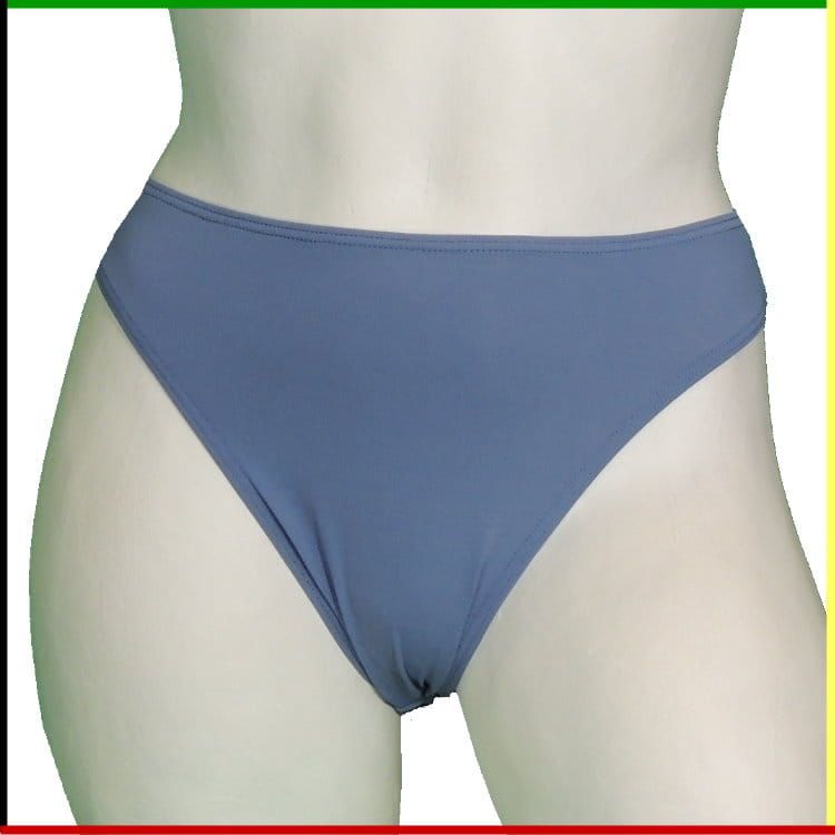 Twee witte torso-mannequins met blauw ondergoed, voor- en zijaanzicht.