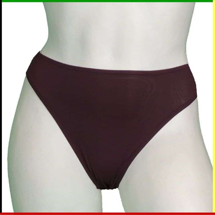 Witte torso-mannequin met bordeauxrood ondergoed; voor- en achterkant.