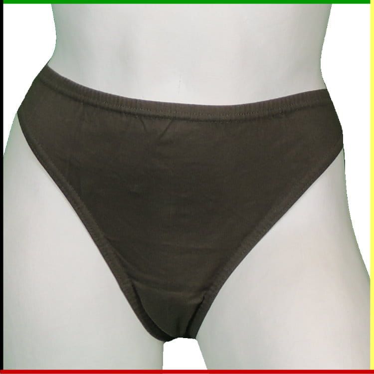 Mannequin torso met donkere slip, voor- en achterkant.