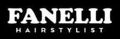 Logo FANELLI HAIRSTYLIST in grassetto bianco su sfondo nero
