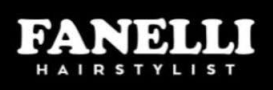 Logo FANELLI HAIRSTYLIST in grassetto bianco su sfondo nero