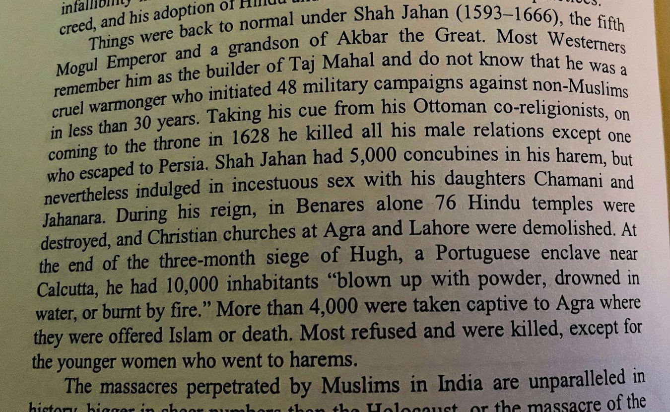 A book is open to a page that says shah jahan