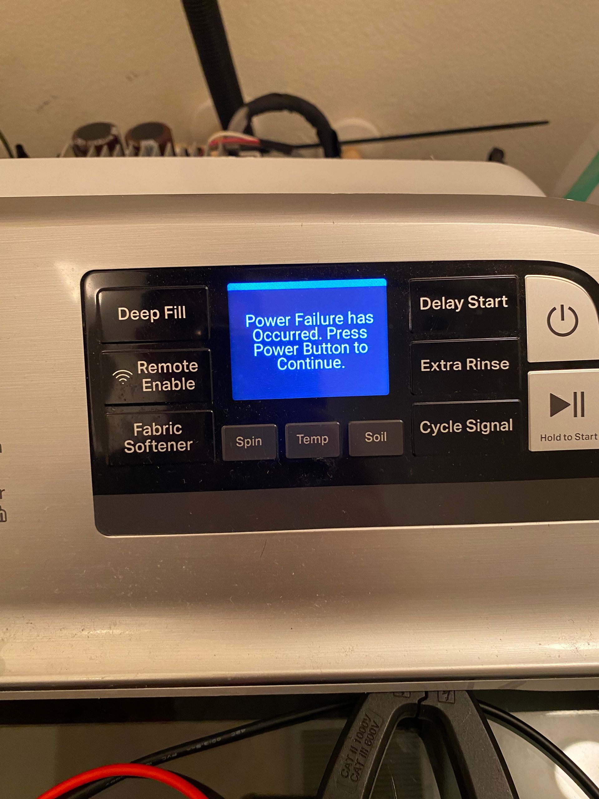 Washing machine control panel displaying 