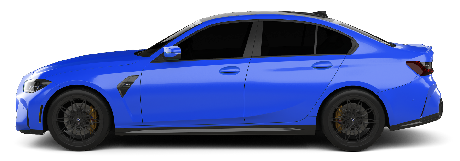 Blue four-door sedan car shown in side view on a plain background