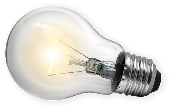 Clear light bulb with silver screw base on a white background