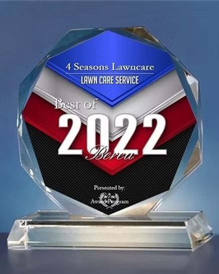 Clear glass award plaque reading “Best of 2022,” for 4 Seasons Lawncare Lawn Care Service.