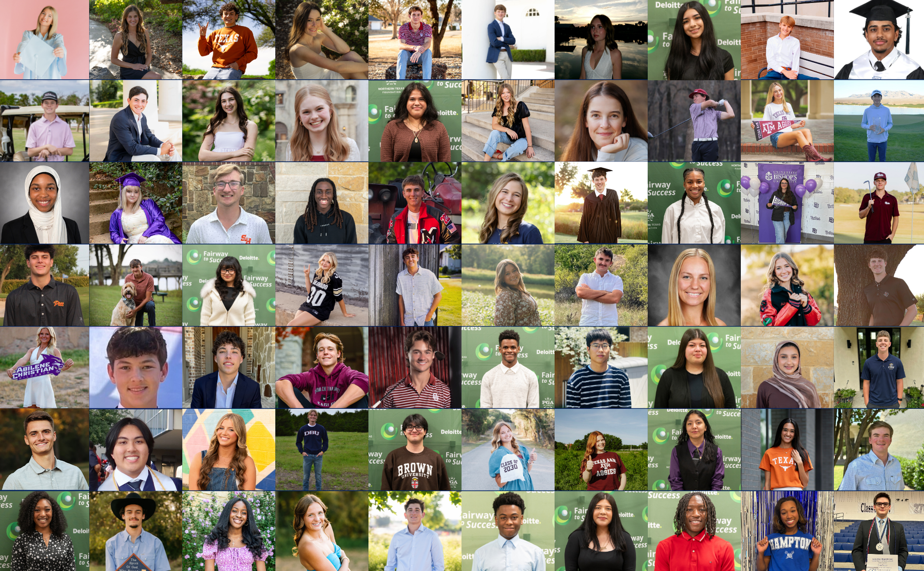 Collage of diverse students outdoors and in classrooms, smiling, holding diplomas and books at graduation events