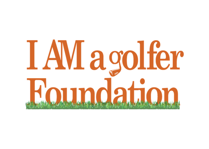I AM a golfer Foundation logo in orange and green with grass underline
