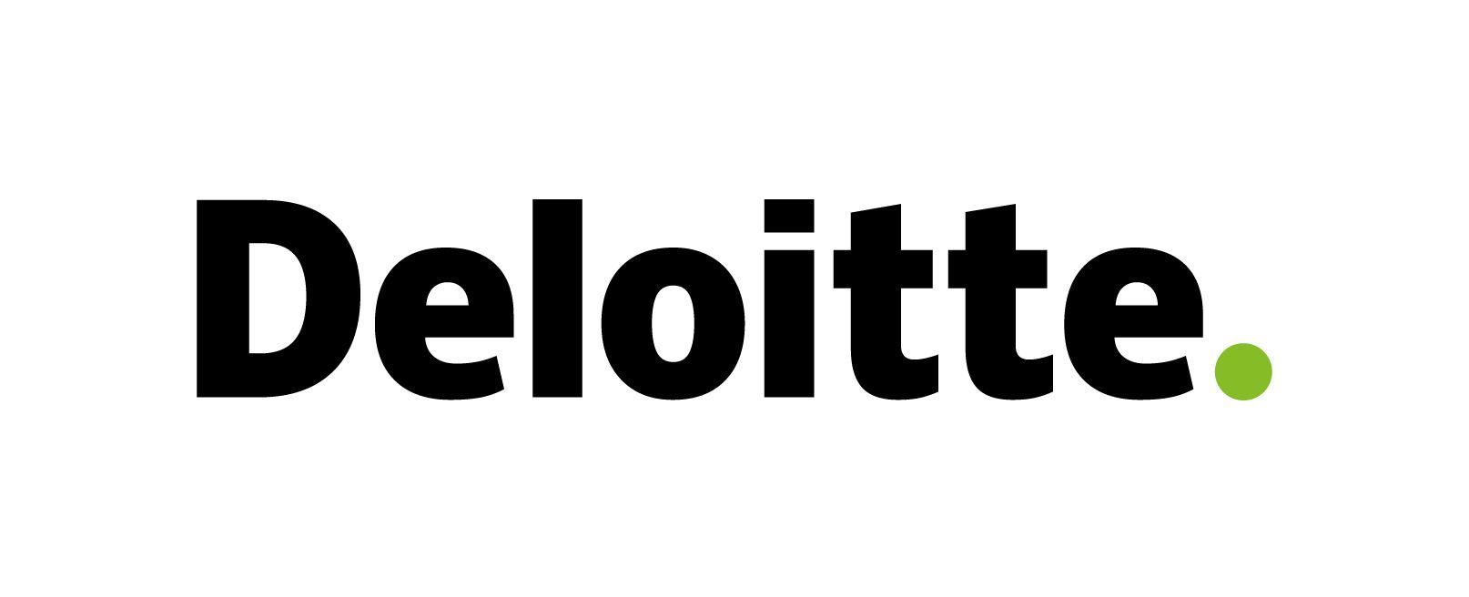 Deloitte logo in black with a green dot on a white background