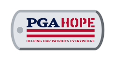 PGA HOPE logo in navy and red with gray badge and the tagline “Helping Our Patriots Everywhere”