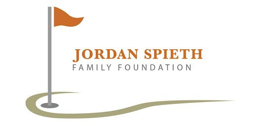 Jordan Spieth Family Foundation logo with orange flag and olive swoosh on white background