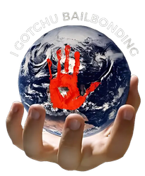Hand holding a globe with a red handprint; "I Gotchu Bailbonding" text.