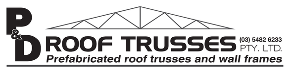Logo for PD Roof Trusses, a company specializing in prefabricated roof trusses and wall frames.