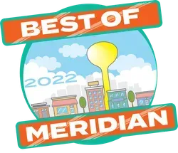 Best of Meridian 2022 logo with city skyline and a yellow lightbulb over a teal and orange banner