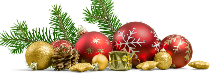 Adornos navideños y agujas de pino sobre fondo blanco.