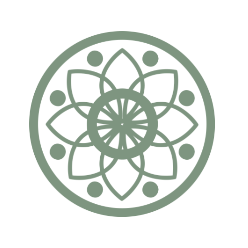 Diseño de mandala floral verde dentro de un círculo.