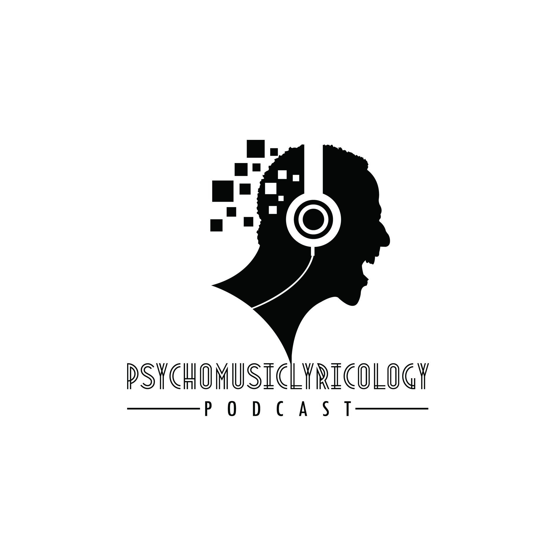 a black and white logo of a person wearing headphones .