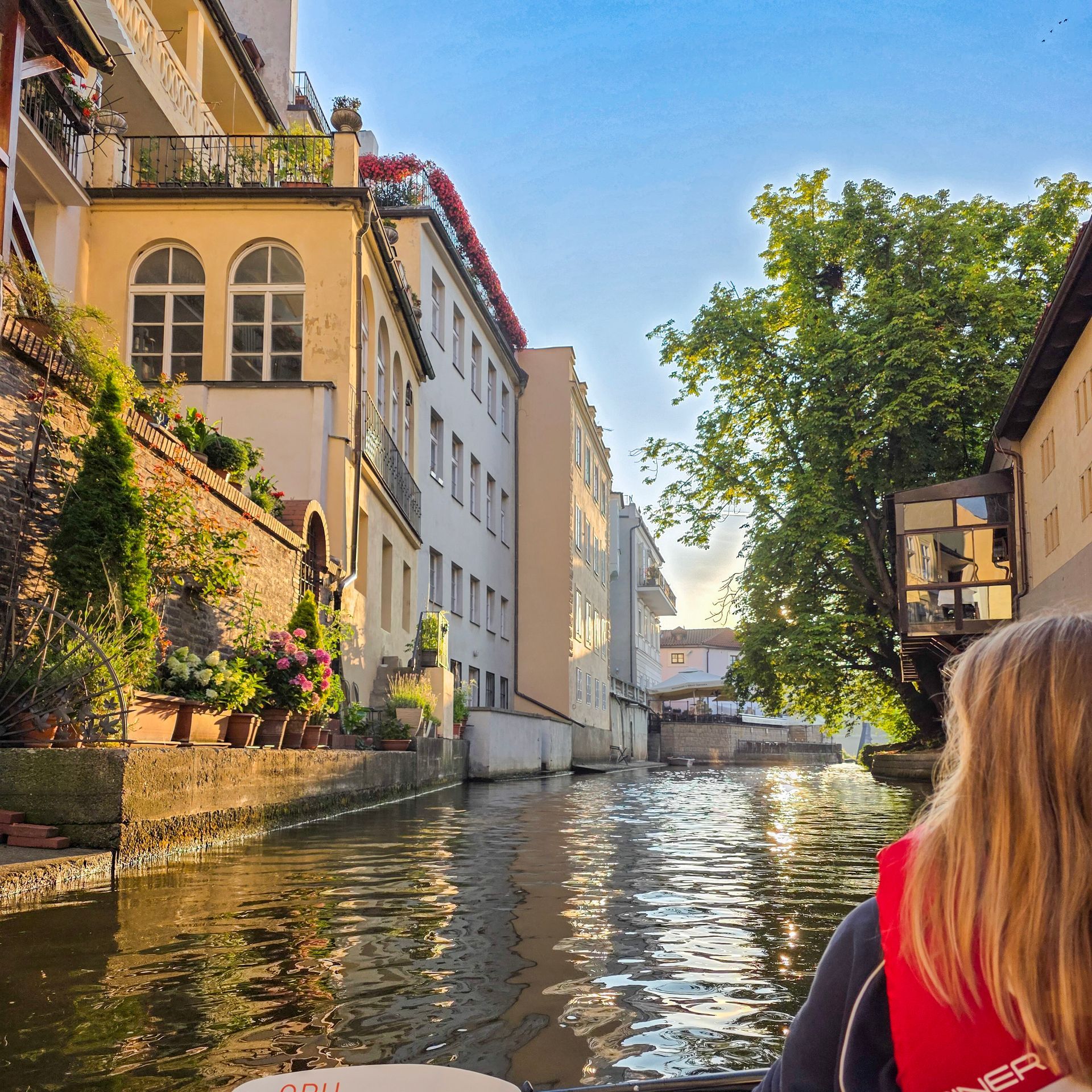 Kayak entering Devil's canal near Charles Bridge in Prague