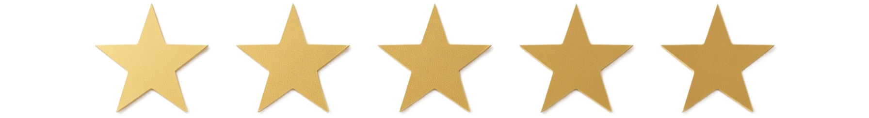 Five gold stars in a row on a white background