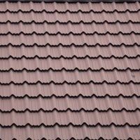 Close-up of a brown, corrugated metal roof with a repetitive, wavy pattern.