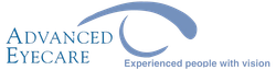 Advanced Eyecare logo with blue eye graphic and tagline “Experienced people with vision”