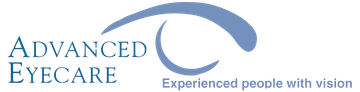 Advanced Eyecare logo with blue eye graphic and tagline “Experienced people with vision”